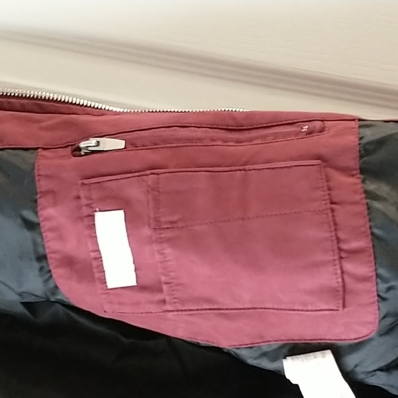 Zara Burgundy Suade-Like Bomber Jacket - Picture 6 of 8